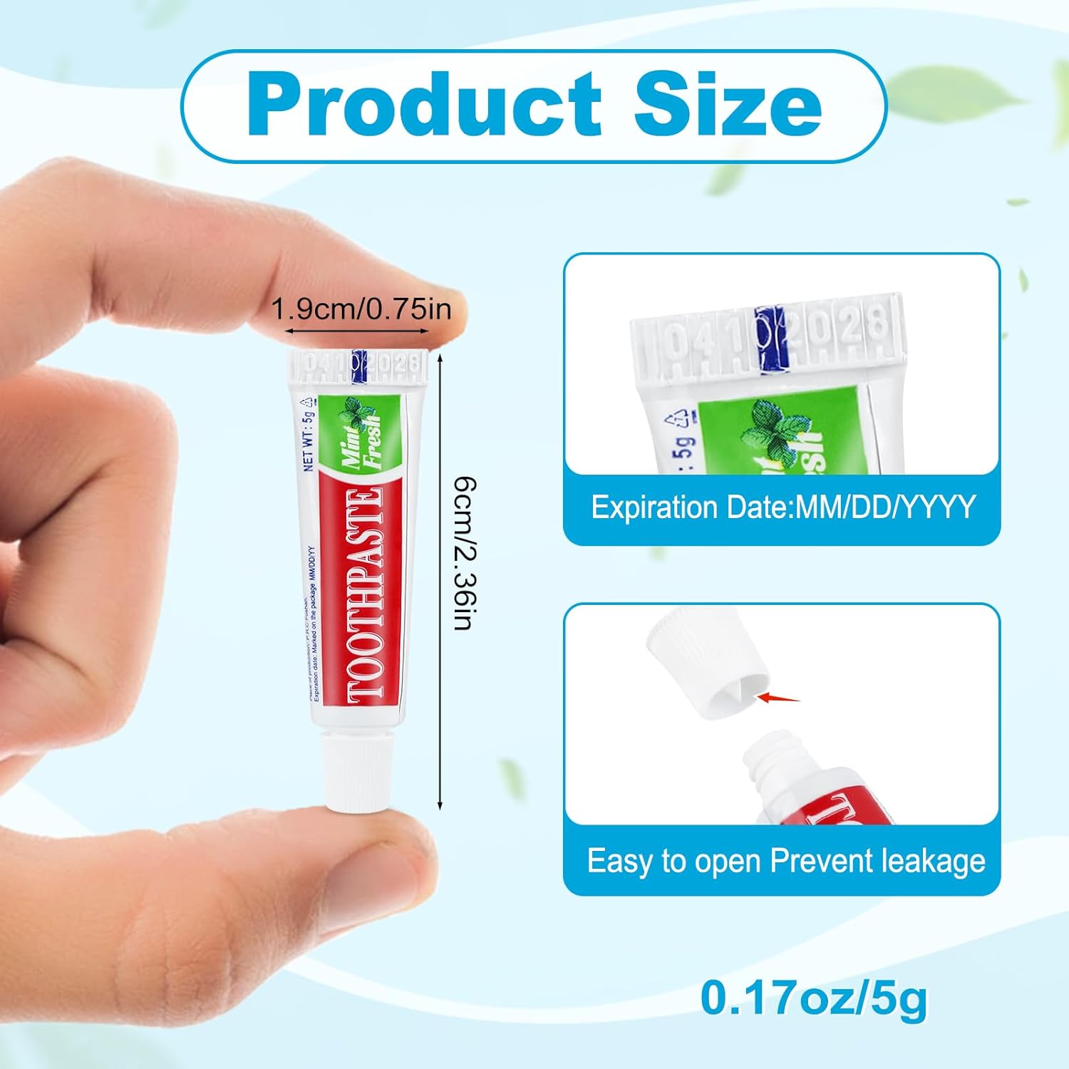 200 Tubes Travel Size Toothpaste in Bulk, Disposable Mini Mint Compact Small Pocket Size Essential Toothpaste for Vacation Hotel Shelter Homeless Nursing Home Charity Camping Single Use 0.17 oz/ 5g