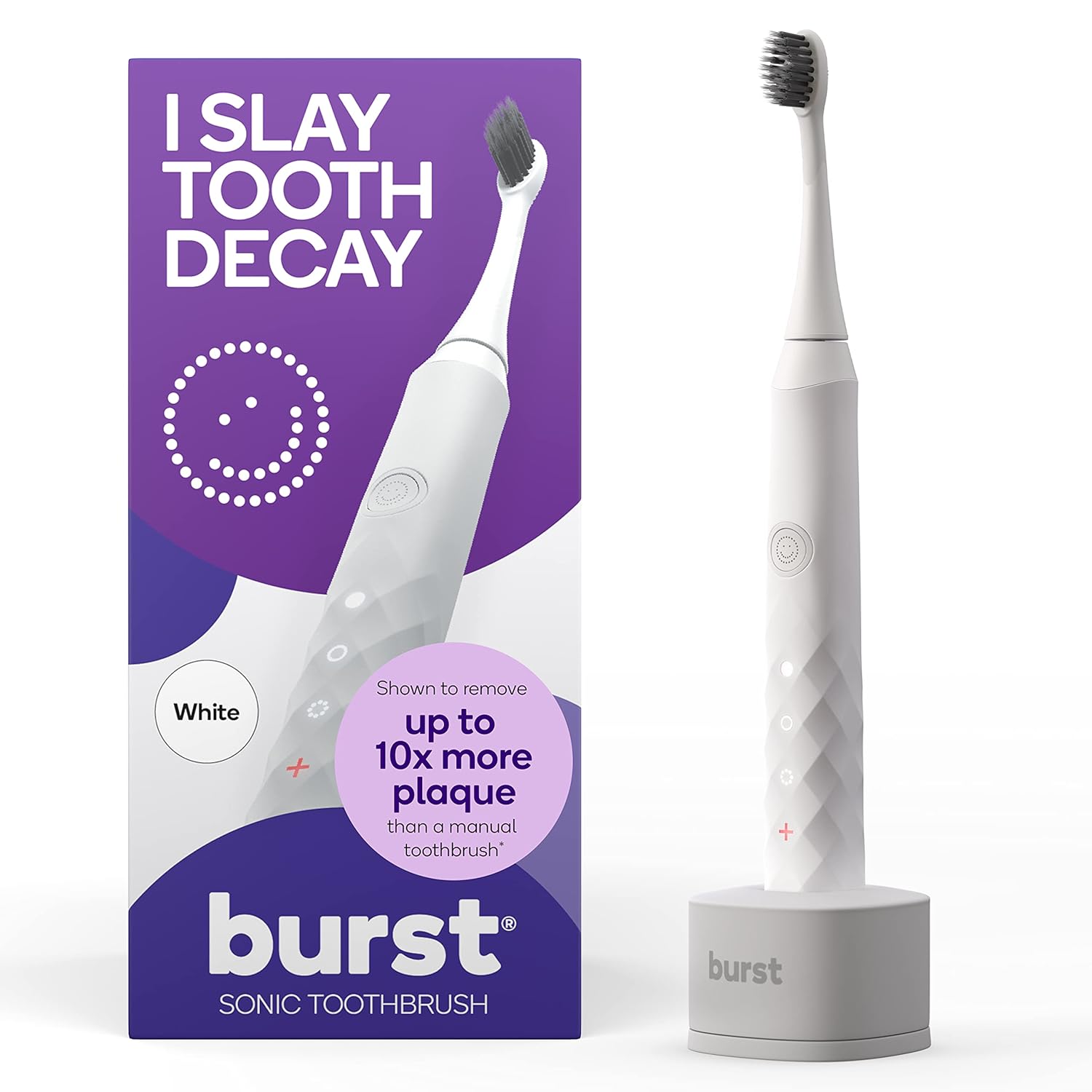 Burst Original Sonic Electric Toothbrush for Adults (White) | Soft Bristles | Deep Clean Stain & Plaque Removal | 3 Modes: Teeth Whitening, Sensitive & Massage