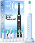 Bymore 8 Replacement Heads Electric Toothbrush for Adults, Ultra Clean Rechargeable Sonic Toothbrush Portable - Sky Blue