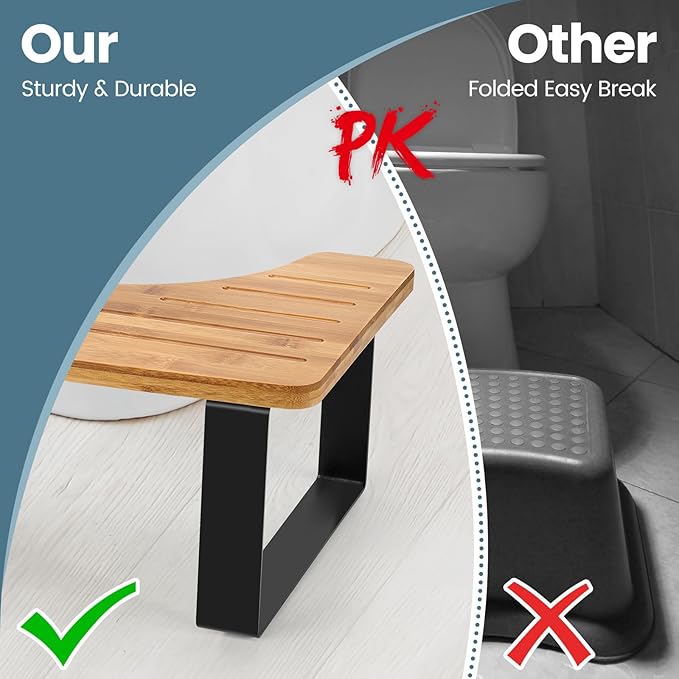 Bamboo Toilet Stool,Potty for Pooping,Portable Squatting Pan with Dual Anti Slip Design,Bathroom Stools,Poop Stool for Bathroom,Toilet Step,Toilet Stools for Pooping,Bamboo Articles(Brown)