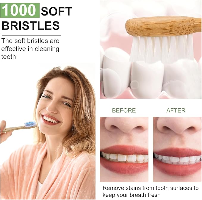 Bamboo Toothbrushes 10 Count - BPA Free Medium Bristles, Compostable Natural Wooden Toothbrushes, Without Plastic, Eco-Conscious Packaging for Adults (Brown and White, Moderate Length)