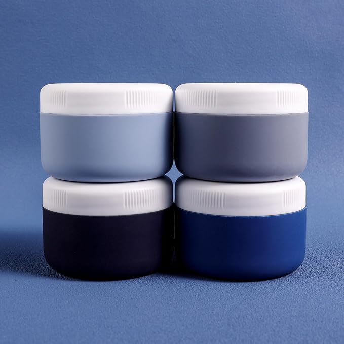 Travel Containers for Toiletries, Silicone Cream Jars BPA-Free, Leak-proof 2oz Travel Size Containers, Portable Size Silicone Jars with Lid for Cosmetic Face Hand Body Cream (4 Pack)