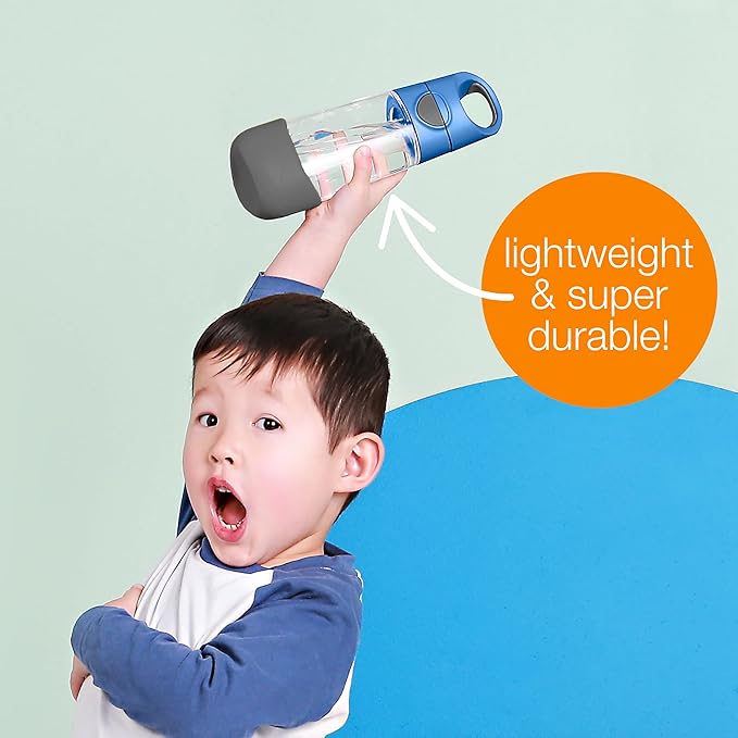 b.box 15oz Tritan Kids Water Bottle – Toddler Drink Bottle with Straw for School, Daycare, Travel w/Easy-Grip Triangular Design, Leak Proof Lid & Handle, BPA Free, Dishwasher Safe (Emerald Forest)