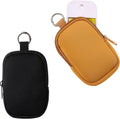 2Pcs Small Makeup Bag, Mini Portable Travel Cosmetic Bag, Soft Neoprene Makeup Pouch with Zipper, Fashion Accessory with Snap Hook, Cute Coin Purse Lipstick Cosmetic Travel Organizer(Black+ Brown)