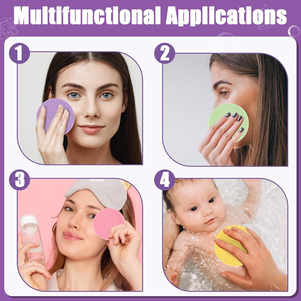 240 Count Compressed Facial Sponges Makeup Removal Round Face Wash Sponges Reusable Face Sponges for Cleansing Exfoliating PVA Spa Facial Pads for Women Esthetician Beauty Remover Supplies, 4 Colors