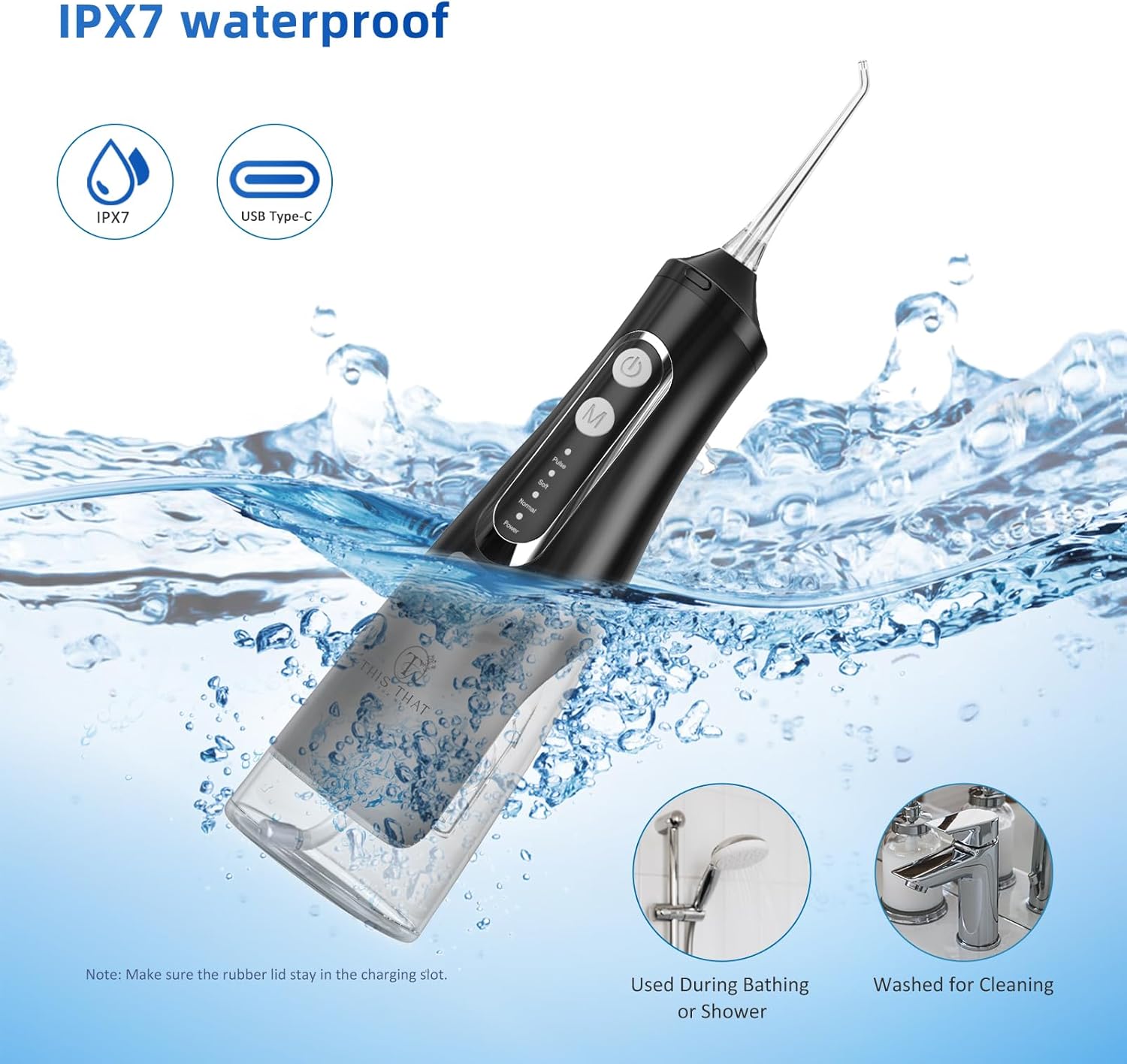 TTFM Electric Dental Water Flosser for Teeth Gums Braces, Dental Portable Oral Flosser, 4 Pressure Modes, 310ml Tank Capacity, Rechargeable IPX7 Waterproof Teeth Cleaner, Home Travel Waterflosser