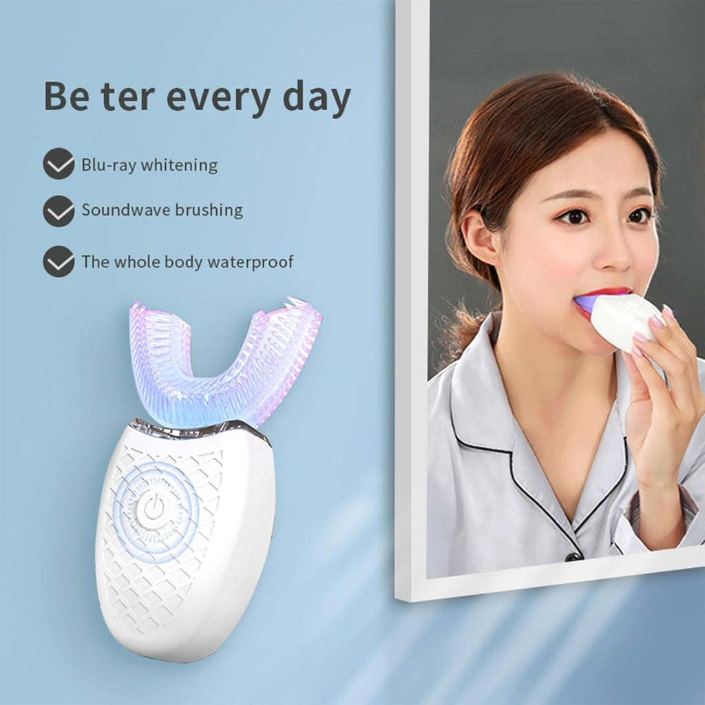 Scandinavian Smiles Electric Toothbrush, 3 Modes, 360° U-Shape Design, IPX7 Waterproof for Men and Women (White)