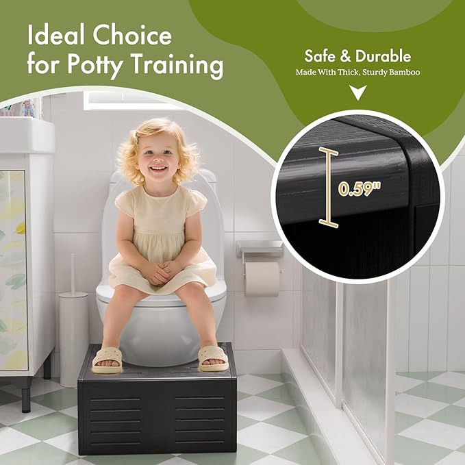 AmazerBath Toddler Toilet Step Stool, 3-in-1 Bamboo Poop Squat Stool for Adults, 0.59" Thickness One Step Non-Slip Baby & Kids Potty Step Stool for Bathroom Sink, Counter, Bedroom, Closet, 9"
