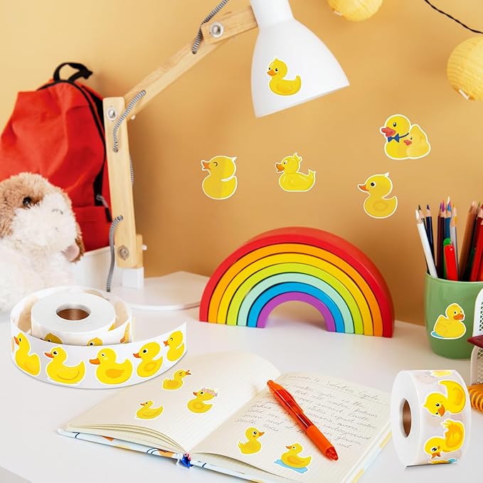 1200 Pcs Duck Stickers Cute Rubber Yellow Ducks Roll Stickers Present for Duck Birthday Meeting Favor Water Bottles Notebook Decorations