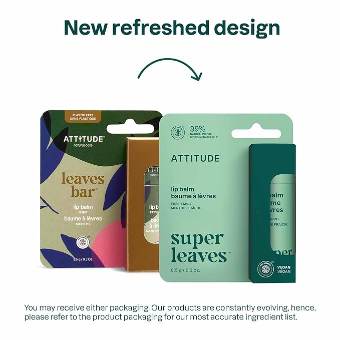 ATTITUDE Lip Balm, Natural Origin, Nourishes & Protects, Shea Butter, Coconut & Olive Oils, EWG Verified, For Dry Lips, Men and Women, Vegan, Fresh Mint, 0.3 Oz