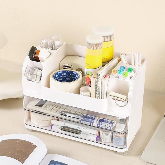 Makeup Organizer, Desk Organizer with 2 Large Drawers, Cosmetics Storage Box for nail polish,Lipstick, Brushes, Jewelry, Skincare, Bathroom Organization Boxes