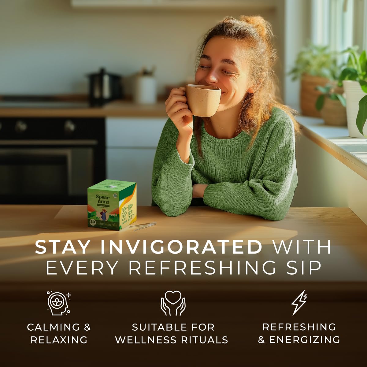 Gya Tea Co Spearmint Herbal Tea Bags (50 Bags) - Caffeine Free with a Tangy Flavor for All Day Comfort, Calming, Relaxing & Nourishing - Fruit & Herbal Blends