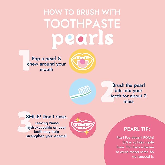 Toothpaste Pearls, Chewy Fluoride Free Toothpaste for Kids, Made with Nano Hydroxyapatite & Xylitol, Foam Free, Mess-Free Travel Tooth Paste, Groovy Grape, 65 Count