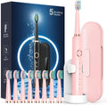 Rtauys M5 Sonic Electric Toothbrush for Adults and Kids - Rechargeable Electric Toothbrush Kids Ages 12+ and Adults with 8 Brush Heads & Travel Case, 120 Days Battery Life - Pink