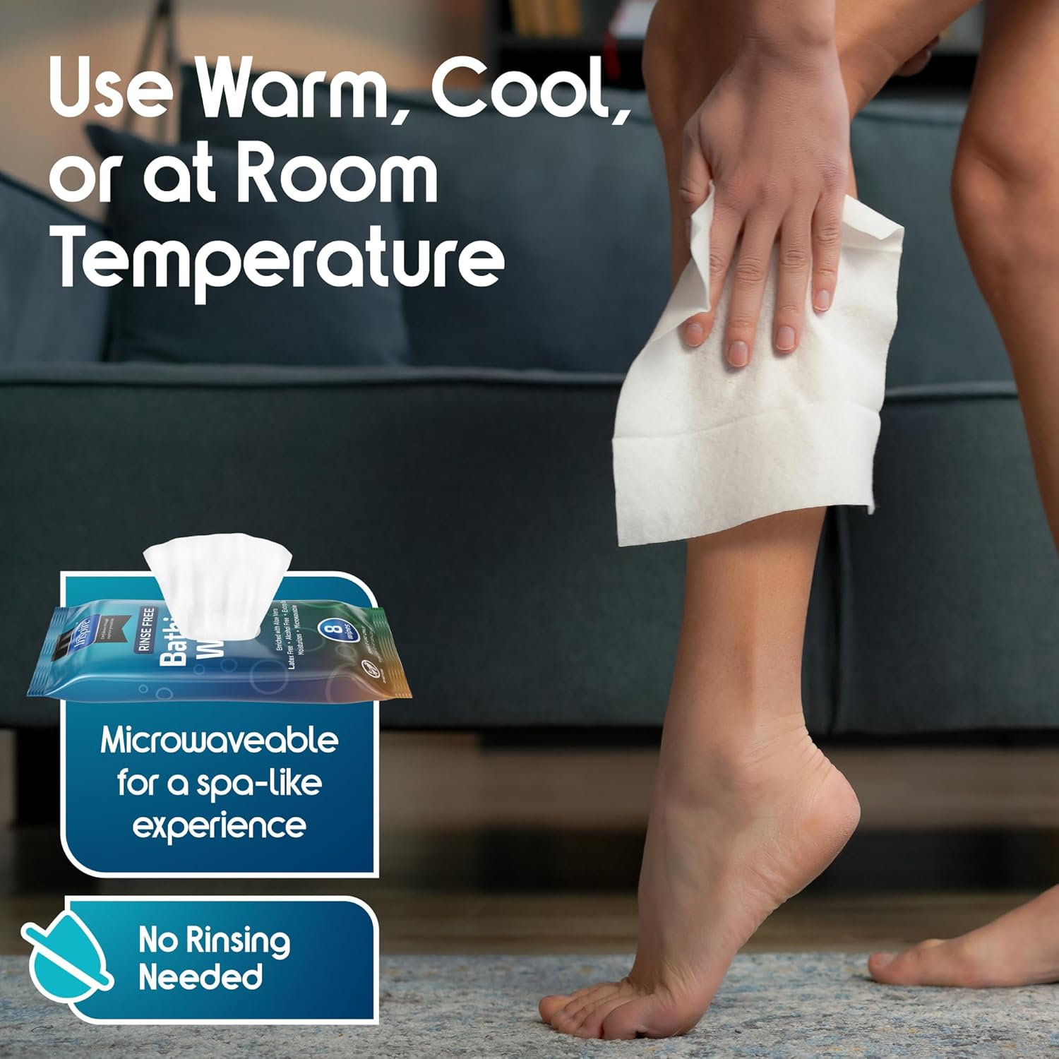 Inspire Thick Rinse Free Body Wipes, Extra Large Washcloths For Adults, Aloe Vera Enriched