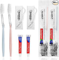 100 Pack Disposable Toothbrushes with Toothpaste Floss Individually Wrapped, 2 Color Toothbrush,10g Toothpaste,Floss Pick,Bulk Toothbrush Kit for Homeless,Airbnb,Hotel,Guest
