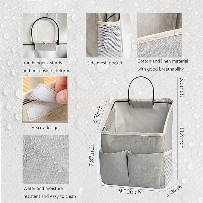 2 Pack Wall Hanging Storage Bag,Wall Hanging Organizer with Pockets, Hanging storage basket for Dormitory Bathroom Bedroom (Grey-upgraded)