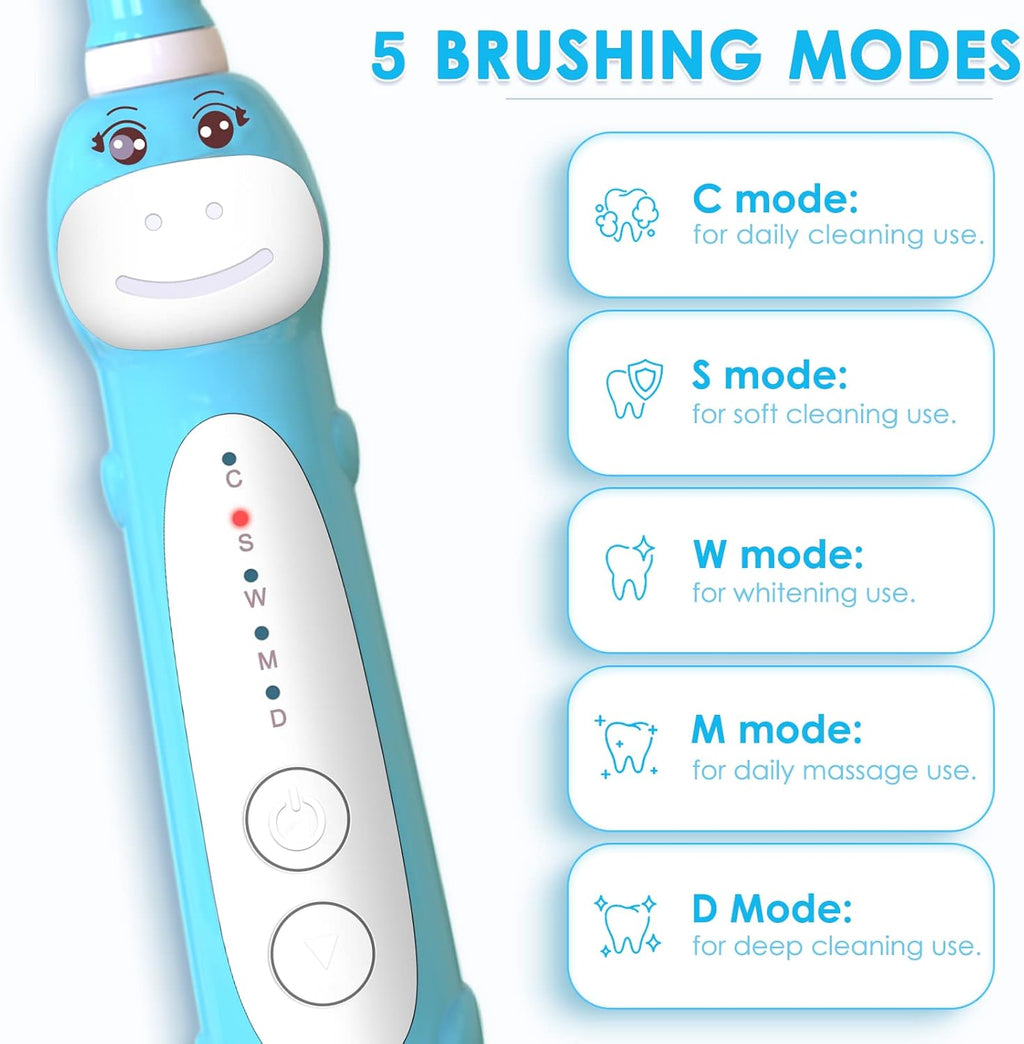 Dinosaur Toothbrush, Kids Sonic Electric Toothbrush for Children, Toddlers Boys Girls Age 3-12 with 30s Reminder, 2 Mins Timer, 5 Modes, 8 Brush Heads