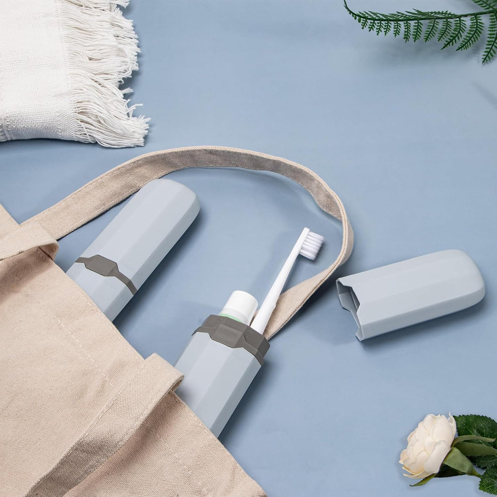 Yeeco Toothbrush Case 2 Packs, Toothbrush Travel Case, Plastic Toothbrush Holder Travel, 7.9”×2.1”×1.2” Portable Toothbrush Case for Traveling,Grey Blue