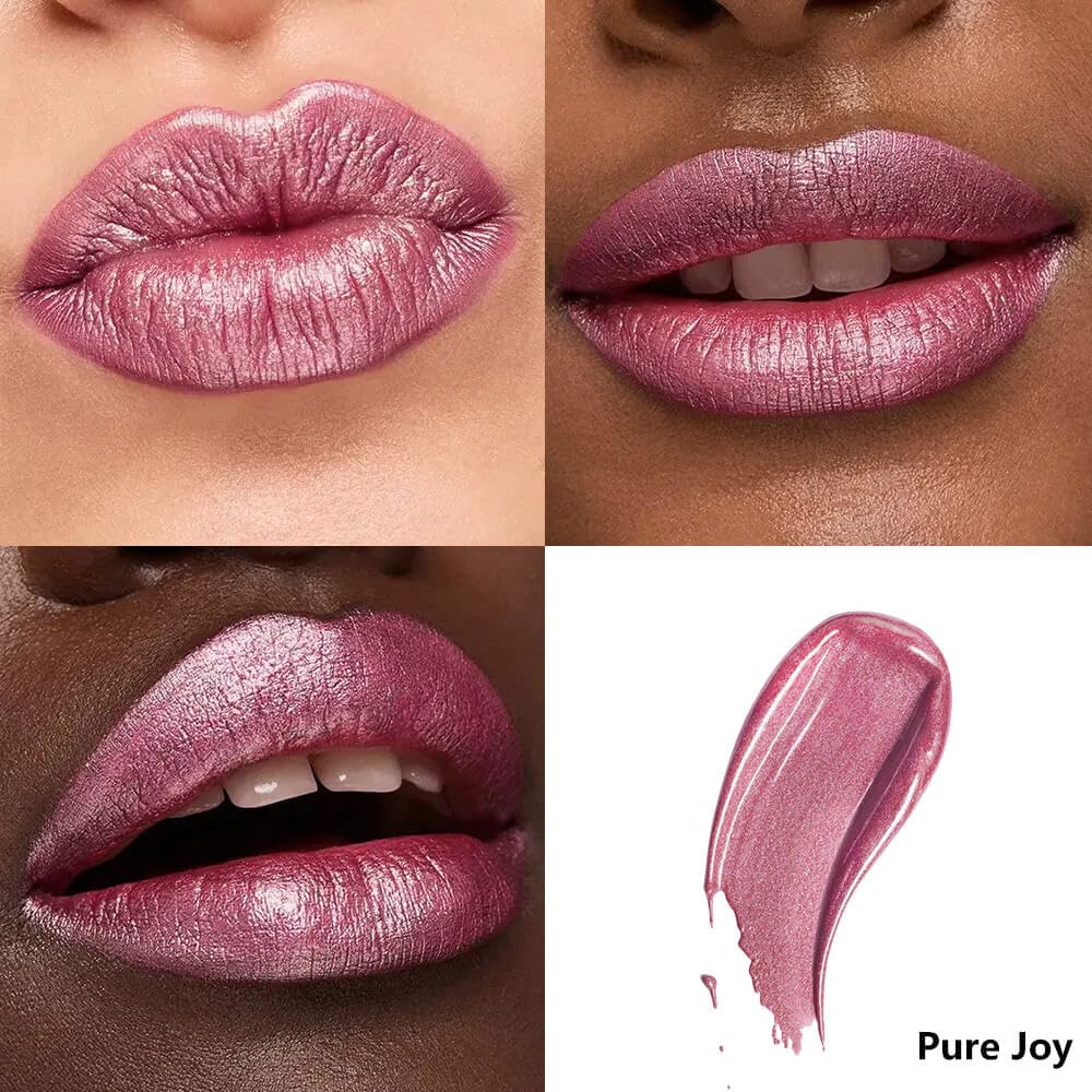 Metallic Liquid Lipstick Mauve Pink Purple – High Pigment Long-Lasting Waterproof Lip Gloss with Metallic Finish, Smudge-Proof, Non-Sticky, Comfortable Lip Makeup for Party & Daily Wear (Pure Joy)