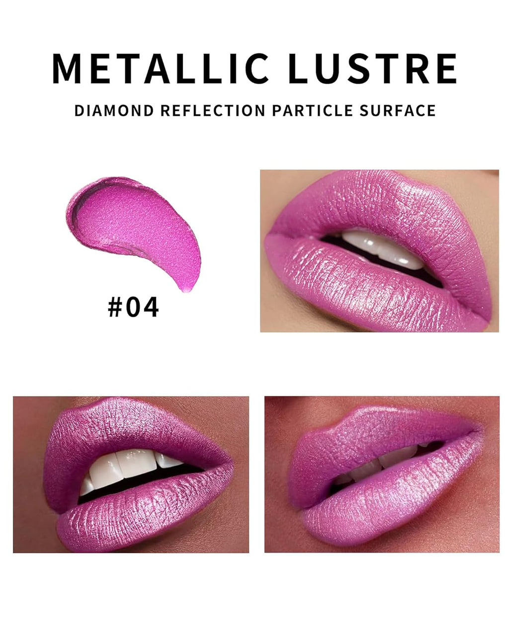 Metallic Glitter Pink Lipstick Long Lasting,Diamond Shimmer Liquid Lipstick Transfer Proof Non-Stick Nude Lip Gloss,High Pigmented Lip Color Creamy Lip Stick Makeup for Women-04