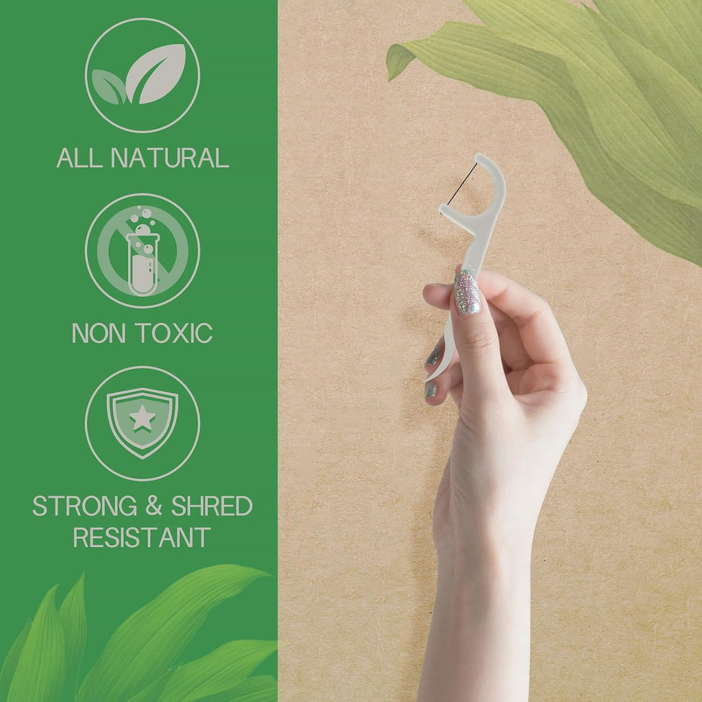 EasyHonor Organic Dental Floss Picks - Natural Biodegradable Floss Sticks with Strong Bamboo Charcoal Thread & Vegan Corn Starch Handle.(100PCS)