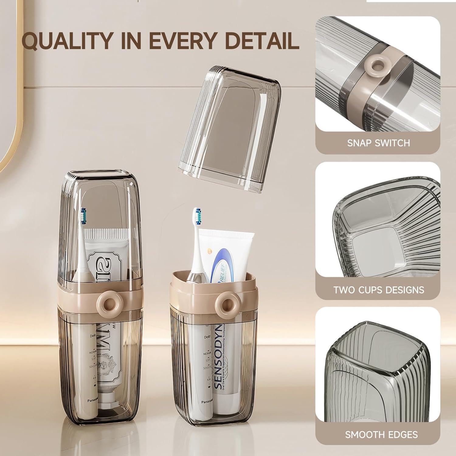 Toothbrush Travel Case, 2 in 1 Toothbrush Holder and Rinse Cup, Large Capacity Toothbrush Cup with Cover, Portable Travel Toothbrush Holder for Traveling, Camping, Trip - 1Pcs