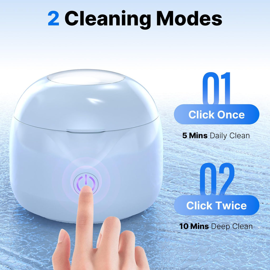 Ultrasonic Retainer Cleaner - UV Dental Cleaning Pod Night Guard Cleaner for Dentures, Aligner, Braces, Toothbrush Heads, Jewelry (Blue)