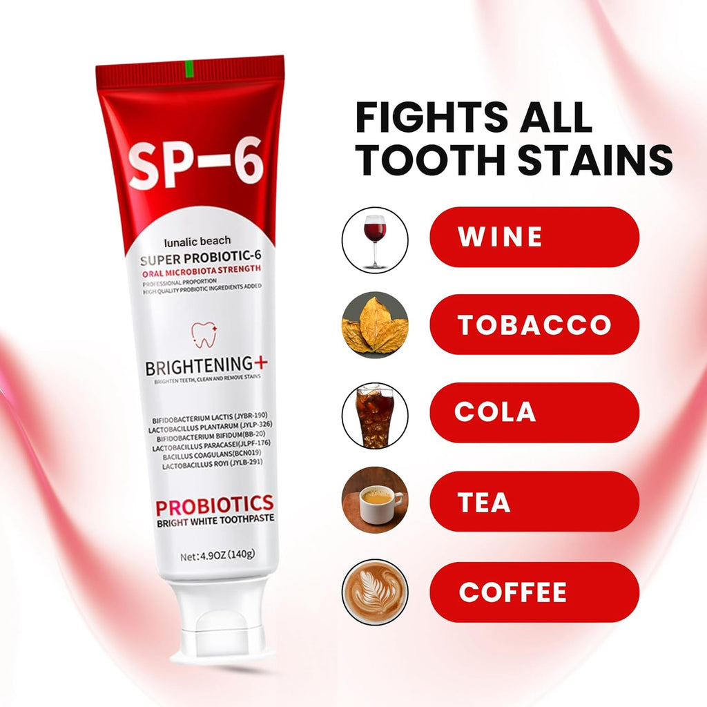 2PCS SP 6 Toothpaste for Teeth Brightening & Fresh Breath, 6 Probiotics Formula for Gum Health, Fluoride-Free, Mint Fresh Flavor, 4.9 oz (3, Mint)