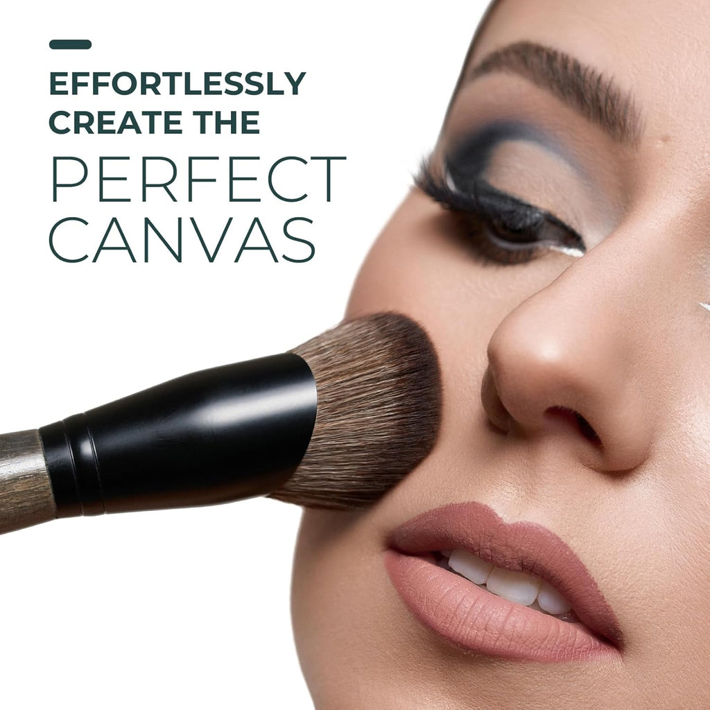 Rose and Ben Beauty C42 Foundation Brush & Setting Puff Bundle | Professional Makeup Tools for Flawless Liquid, Cream & Powder Application | Streak-Free Coverage & Precise Undereye Blending | Cruelty-