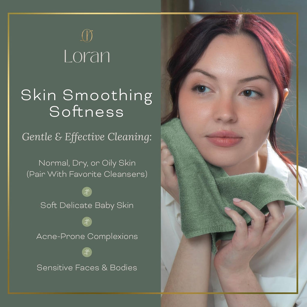 Sage Green Washcloths Set of 6 Soft Facial Cloths 10” x 10” 100% Viscose Derived from Bamboo Spa-Like Feel Silky Face Cloth for Skin Cleansing