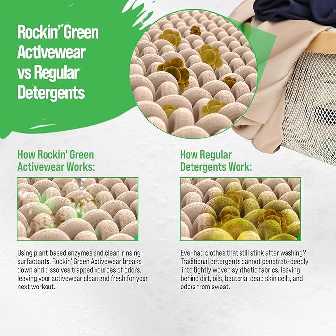 Rockin' Green Laundry Detergent, Plant based, All Natural Laundry Detergent Powder, Vegan and Biodegradable Odor Fighter, Safe for Sensitive Skin (Active Wear 90 Loads - Lavender Mint)