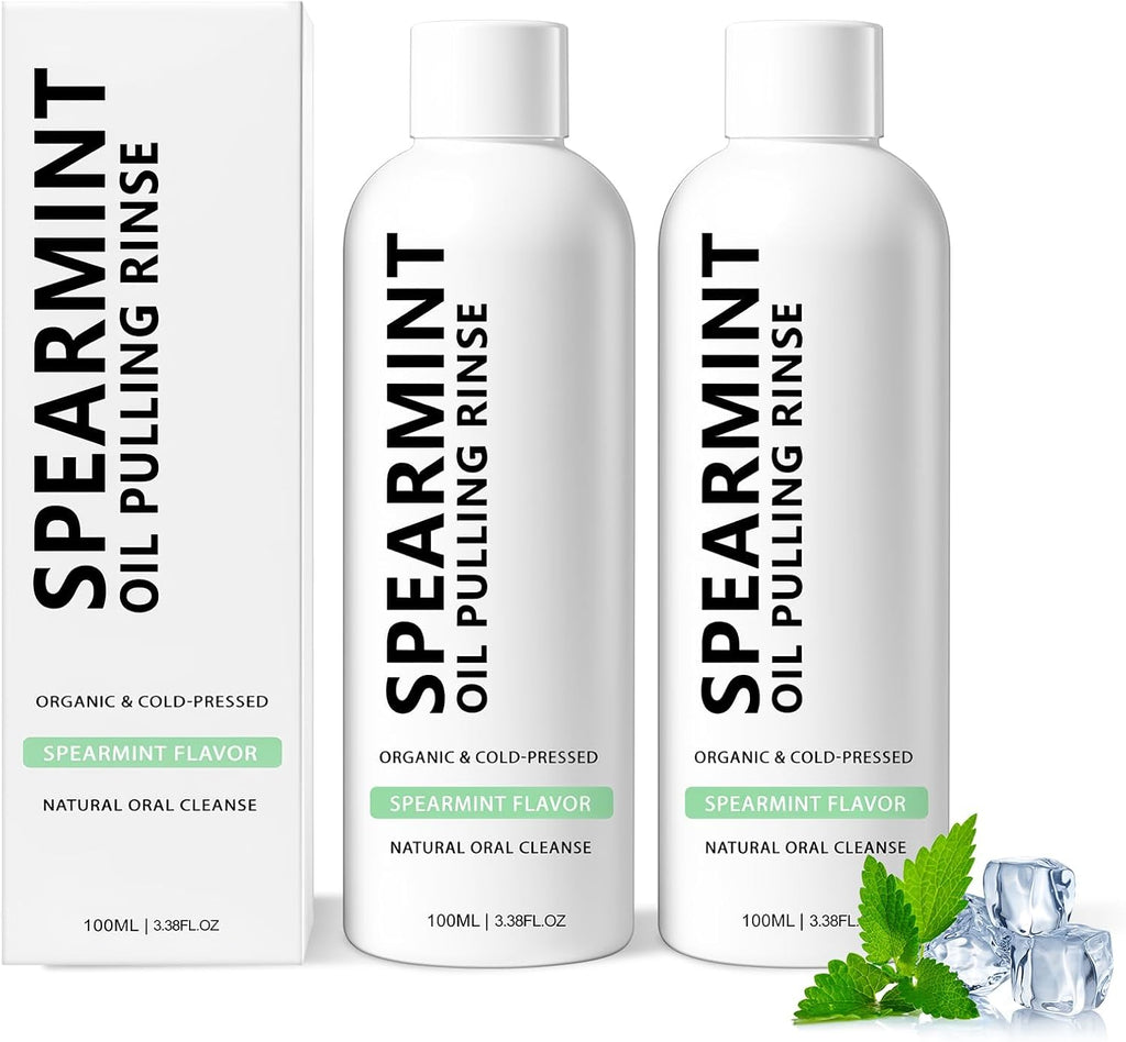 2PCS Spearmint Oil Pulling Rinse, Cold-Pressed Coconut Mouthwash for Teeth Whitening,Natural Peppermint Pulling Oil to Help Maintain Gum Health and Freshen Breath (2)