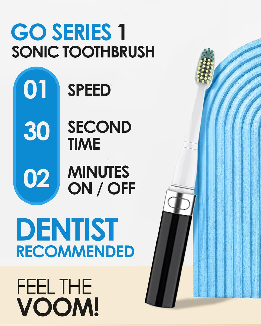 Voom Sonic 2-Pack Hers & His Go 1 Series Travel Electric Toothbrush (Black+Blue), Travel Toothbrushes - Battery Operated Toothbrush for Adults & Kids, Dentist Recommended Toothbrush,