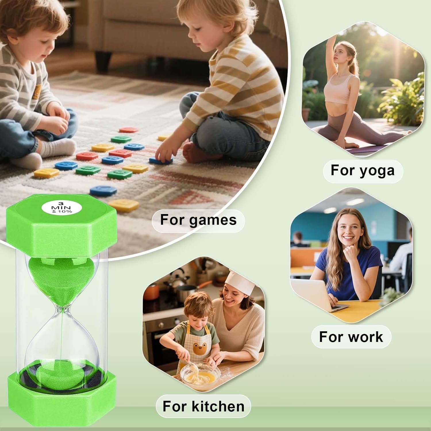 25 Minute Hourglass Sand Timer, Plastic Sandglass Watch Timer, Unbreakable Green Sand Clock Hour Glass 25 Min for Classroom, Games (Green)