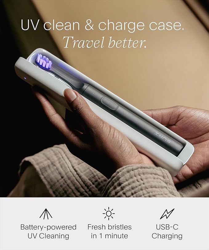 SURI 2.0 New Sonic Electric Toothbrush with Pressure Sensor & UV-Cleaning Travel Case |1 Month+ Battery | Electric Toothbrush for Adults | Travel Toothbrushes | Tooth Brush | Black