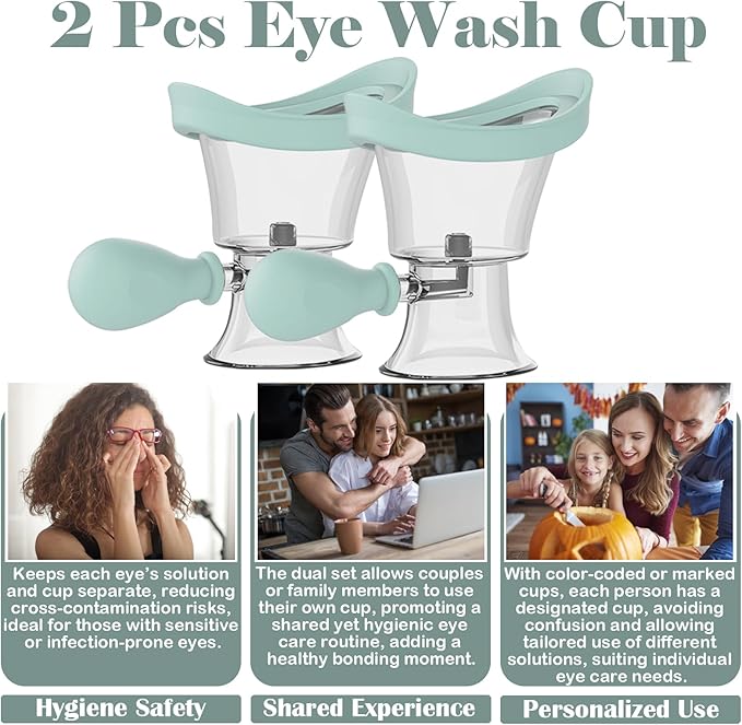 2Pack Eye Wash Cup, Portable Eye Washer Bath Kit Eye Care Silicone Air Pressure Eye Cleaning Cup Eye Wash Cleaner Kit Soothing Tired Eyes Effective Relief Tired Eyes Cleaning Eye Dust Makeup Irritants