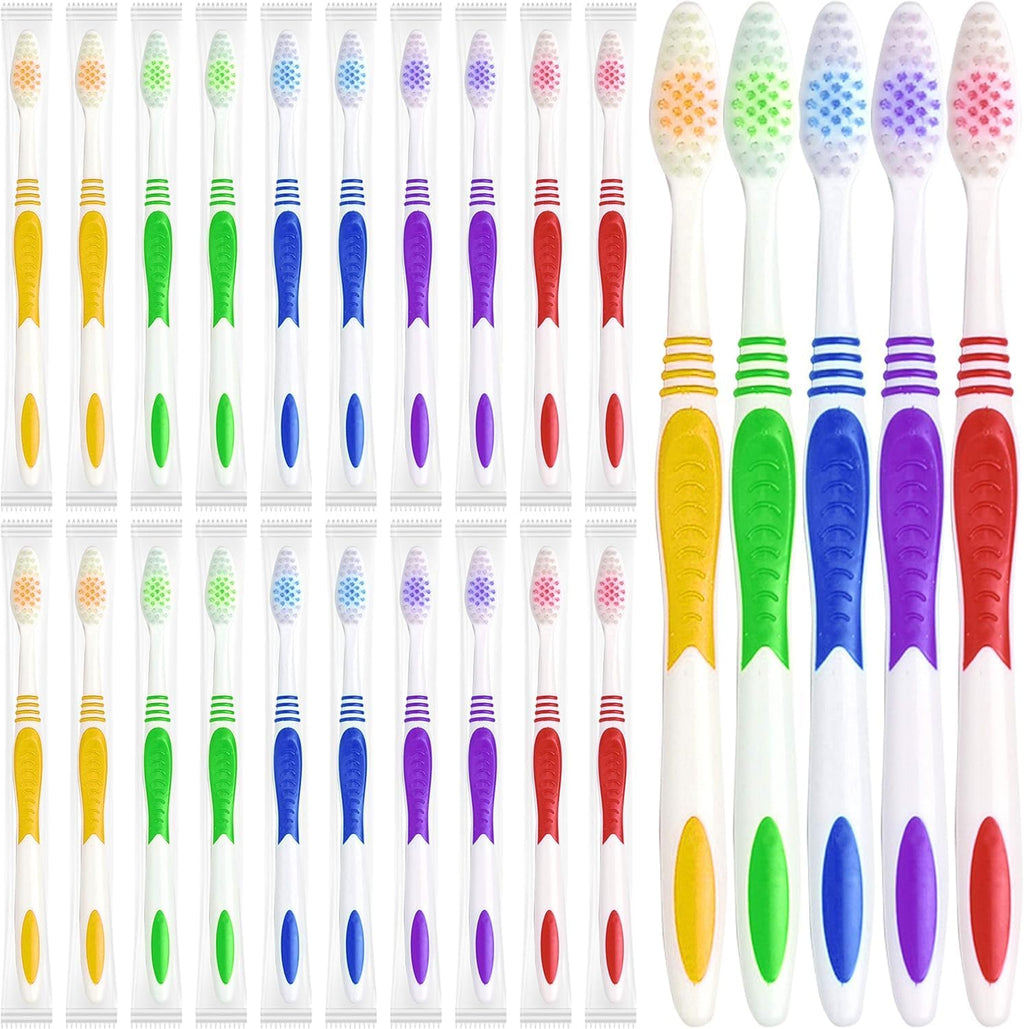Bulk Toothbrushes 30 Pack Colorful Individually Wrapped Disposable Soft Large Brush Head Ergonomics Handle Oral Set for Adults Kids Travel Hotel OCC Airbnb Dentist (30)