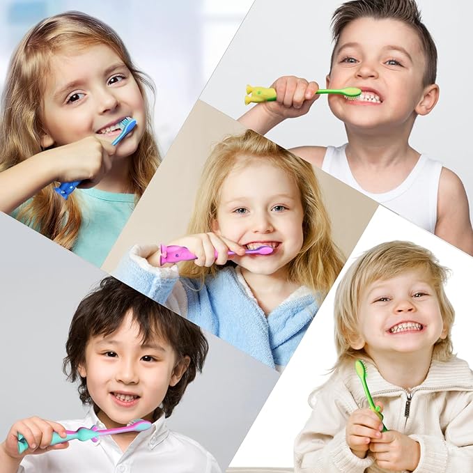 Newday Kids toothbrushes 6 Pack Set Soft Bristles Fun Lovely with Suction Cup, Includes Travel Covers, Animal toothbrushes for Kids Boys & Girls, Toddlers &Children Teeth Age 3+