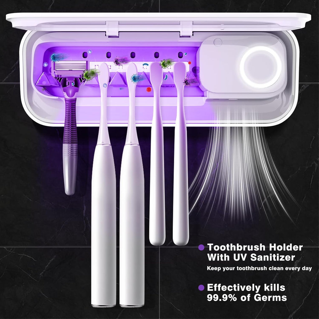 Toothbrush San itizer Holders Tooth Brush Holder Wall-Mounted for Bathroom 5 Slots Electric Toothbrush Holder with Light San itizer Toothbrush Cleaner with Air Dry