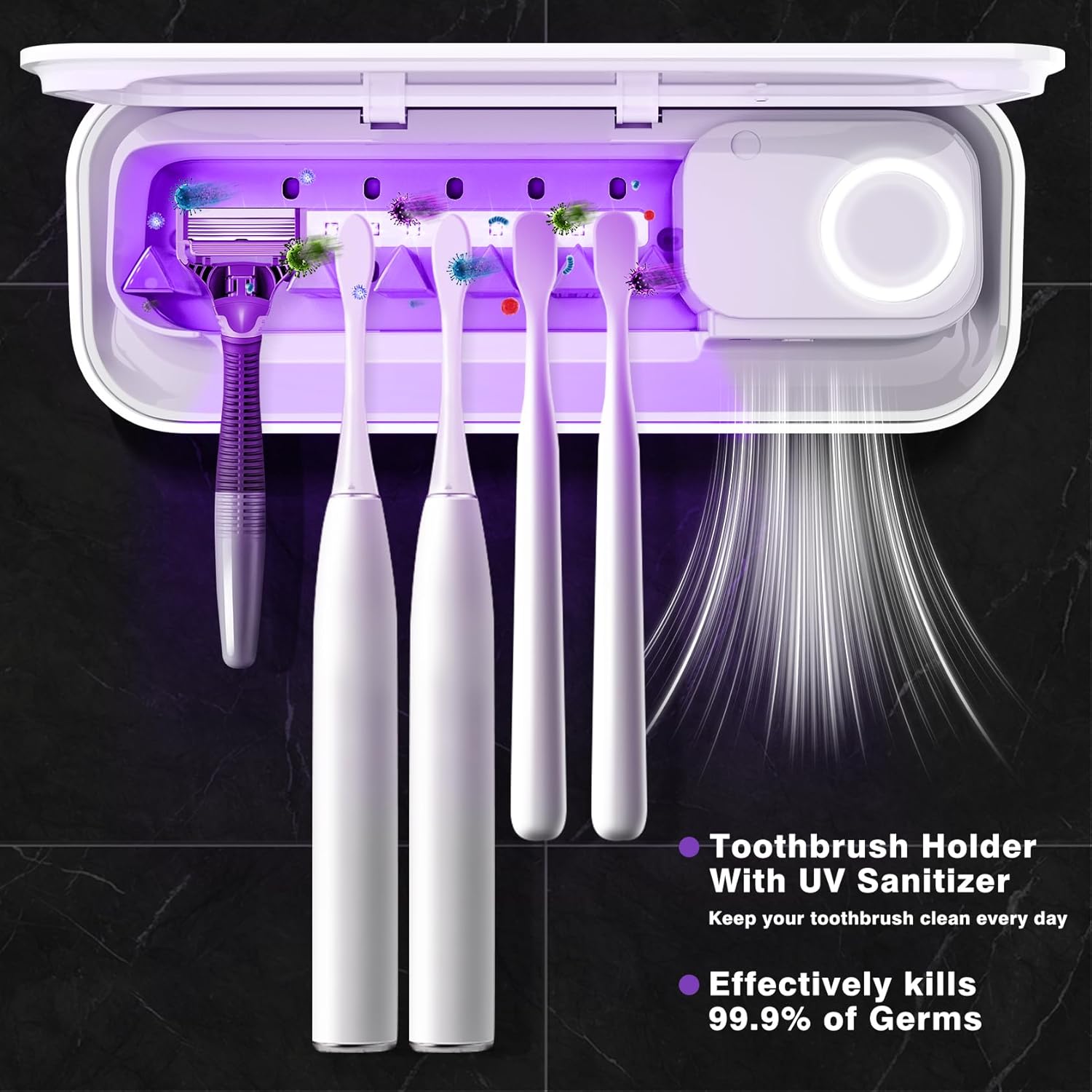 Toothbrush San itizer Holders Tooth Brush Holder Wall-Mounted for Bathroom 5 Slots Electric Toothbrush Holder with Light San itizer Toothbrush Cleaner with Air Dry