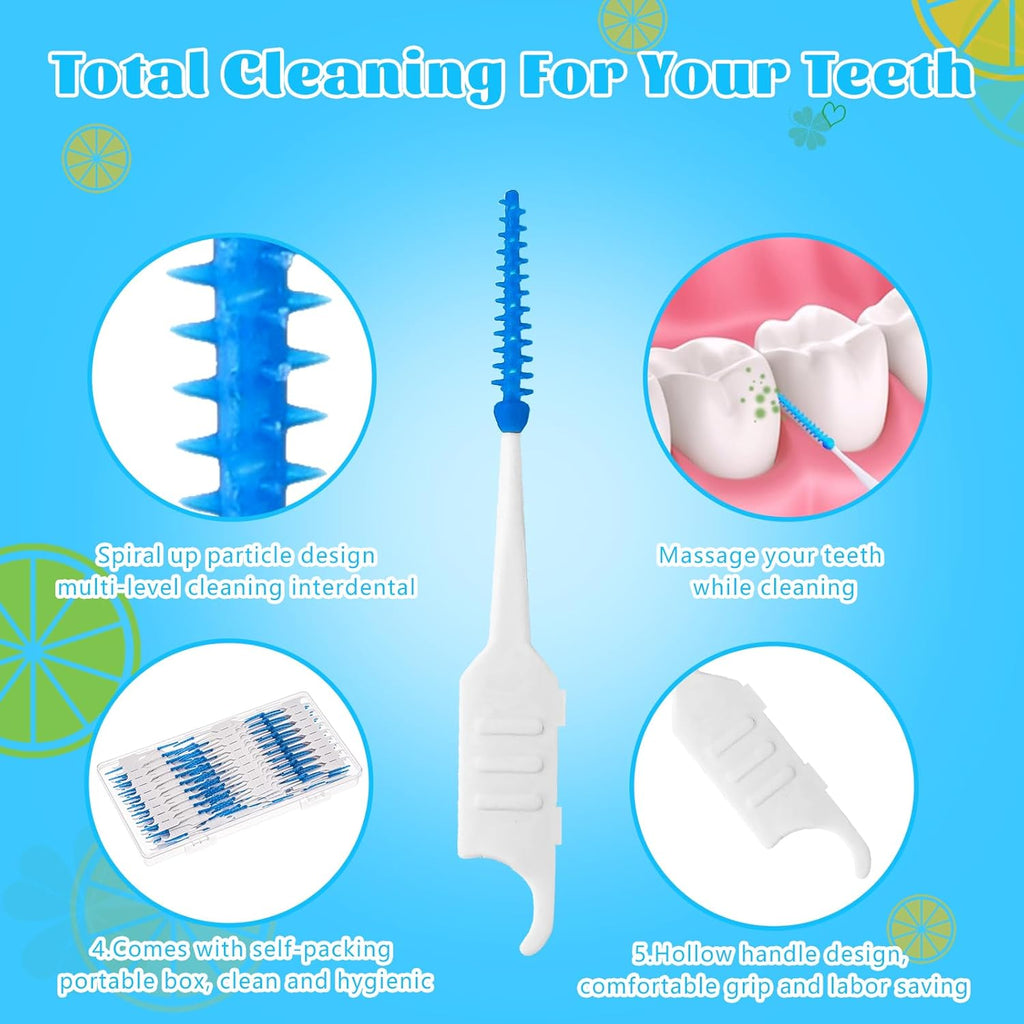 250 Pieces Dental Floss Picks, Silicone Interdental Brushes with Case Dental Brushes Dental Picks Blue Tooth Floss Picks for Teeth Cleaning(Blue)
