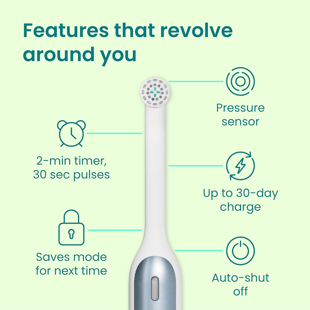 Quip 360 Oscillating Rechargeable Electric Toothbrush with Extra Brush Head - Soft Bristles, Pressure Sensor, 3 Intensities, 30-Day Battery Life, 2-Min Timer, Travel Case, Mirror Mount - Blue Mist