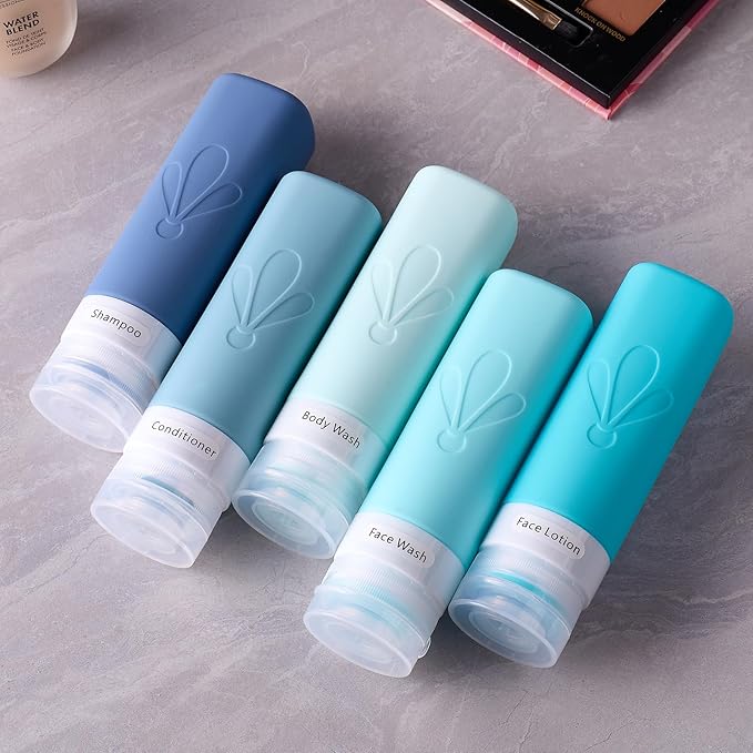INSFIT Travel Bottles for Toiletries, TSA Approved 3oz Travel Size Containers, BPA Free Leak Proof Squeezable Silicone Tubes for Shampoo Conditioner Lotion Soap with Labels