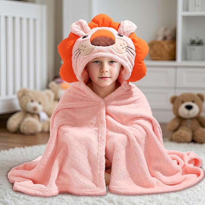 2-Pack Animal Hooded Bath Towels for Babies & Kids 0-6 Years, 50x32 Inch Ultra Soft Coral Fleece Baby Towel Set, Super Absorbent, Bath Time Essentials with Cute Animal Ears, Gift Ready