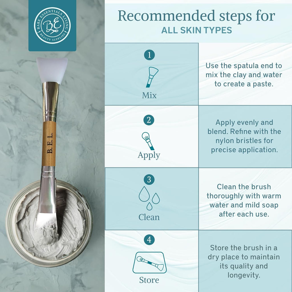 Bare Essentials Living - Clay Face Mask Brush (1 Pack, Bamboo) Dual Soft Silicone Face Mask Applicator Brush Tool, Great Facial Essentials, Moisturizer Applicator & Skincare Brush for Facials