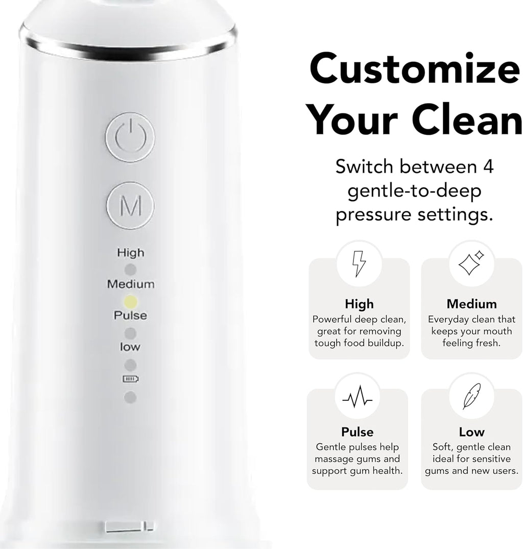 Portable Water Flosser for Teeth Cleaning – Travel Size, Compact & Cordless Water Flosser with UV Sterilizer, 5 Nozzles, 4 Pressure Modes, USB-C Rechargeable Dental Tool for Home or On-The-Go Use