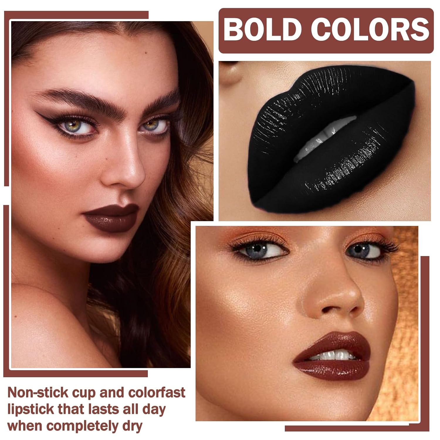 3 in 1 Black Lip Liner Pencil and Lipstick lipgloss Set Matte Black Lipstick Lip Gloss Kit Long-lasting Nonstick Cup Smudge Proof Lip Kits with Lip Liner,Velvet Goth Makeup (12#Black Magic)