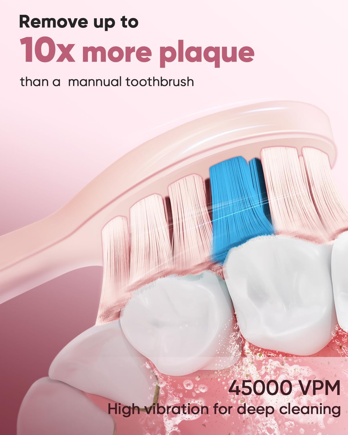 MySmile DY156 Electric Toothbrush for Adults, Rechargeable Sonic Battery Toothbrush Portable with 3 Brush Heads, 2 Mins 5 Modes Smart Timer, 45000VPM, One Charge for 60 Days - Pink