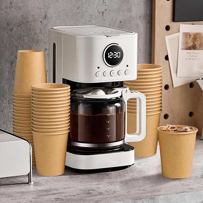 180 Pack 8 oz Paper Cups, Brown Kraft Disposable Paper Coffee Cups, Unbleached Paper Cups for Hot/Cold Beverage Party, Picnic, Travel, and Events.